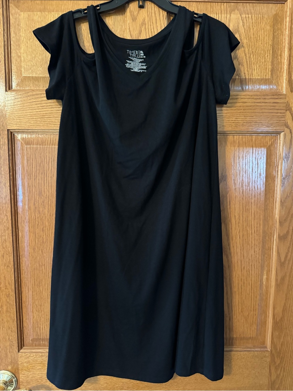 Time and Tru Black Cold-Shoulder Tunic Dress